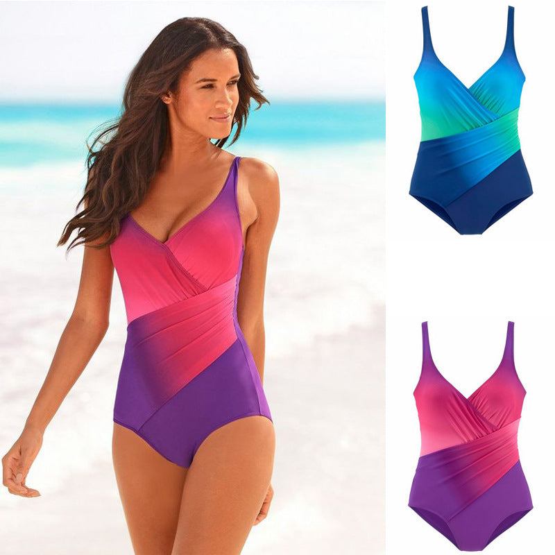 Blue Green Ombre Wrap One-Piece Swimsuit