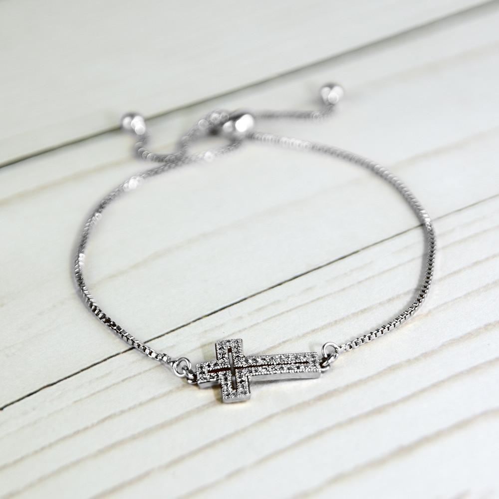 Silver Cross Adjustable Bolo Bracelet