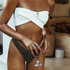 White Bandeau Navy Glitter Bikini Set