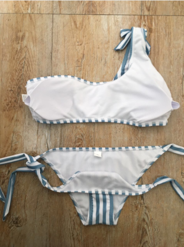 Striped One-Shoulder Bikini Set