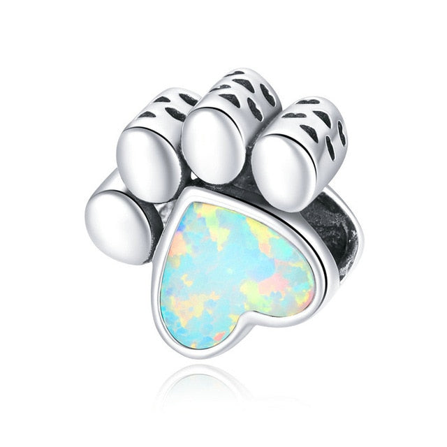 Silver Opal Paw Print Charm Bead