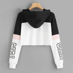 Patchwork Crop Top Hoodie Sweatshirt for Women | Streetwear