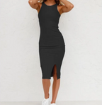 Solid Color Sleeveless Knit Split Long Dress – Women's Summer Casual Vest Dress