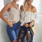 Women's White Off-Shoulder Ruffle Chiffon Cover-Up Top