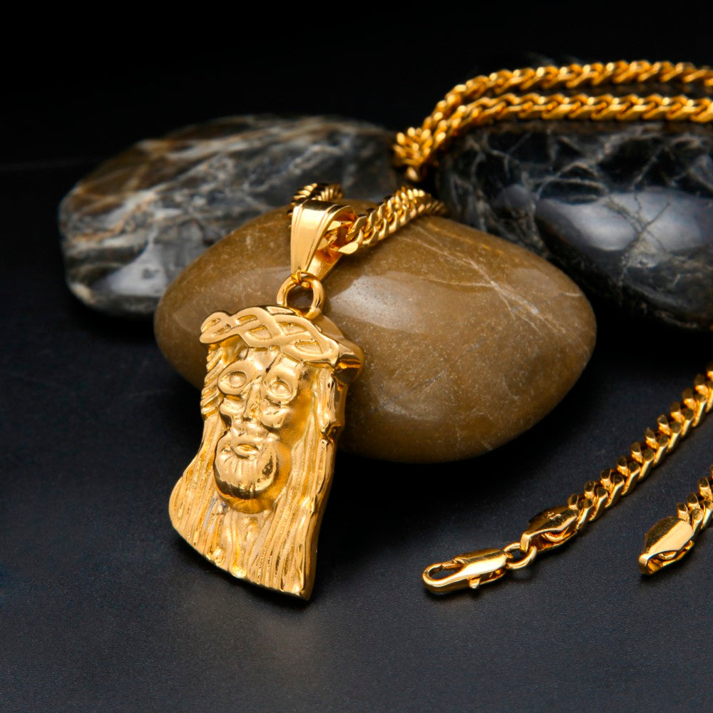Abstract Jesus Face Pendant Necklace