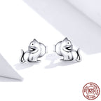 Silver Cat Stud Earrings