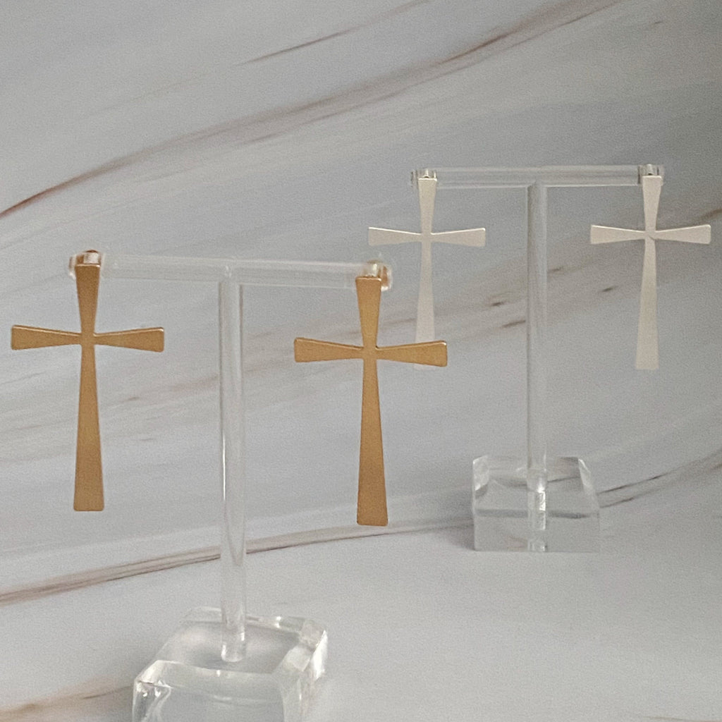 Satin Finish Cross Earrings | Christian Jewelry