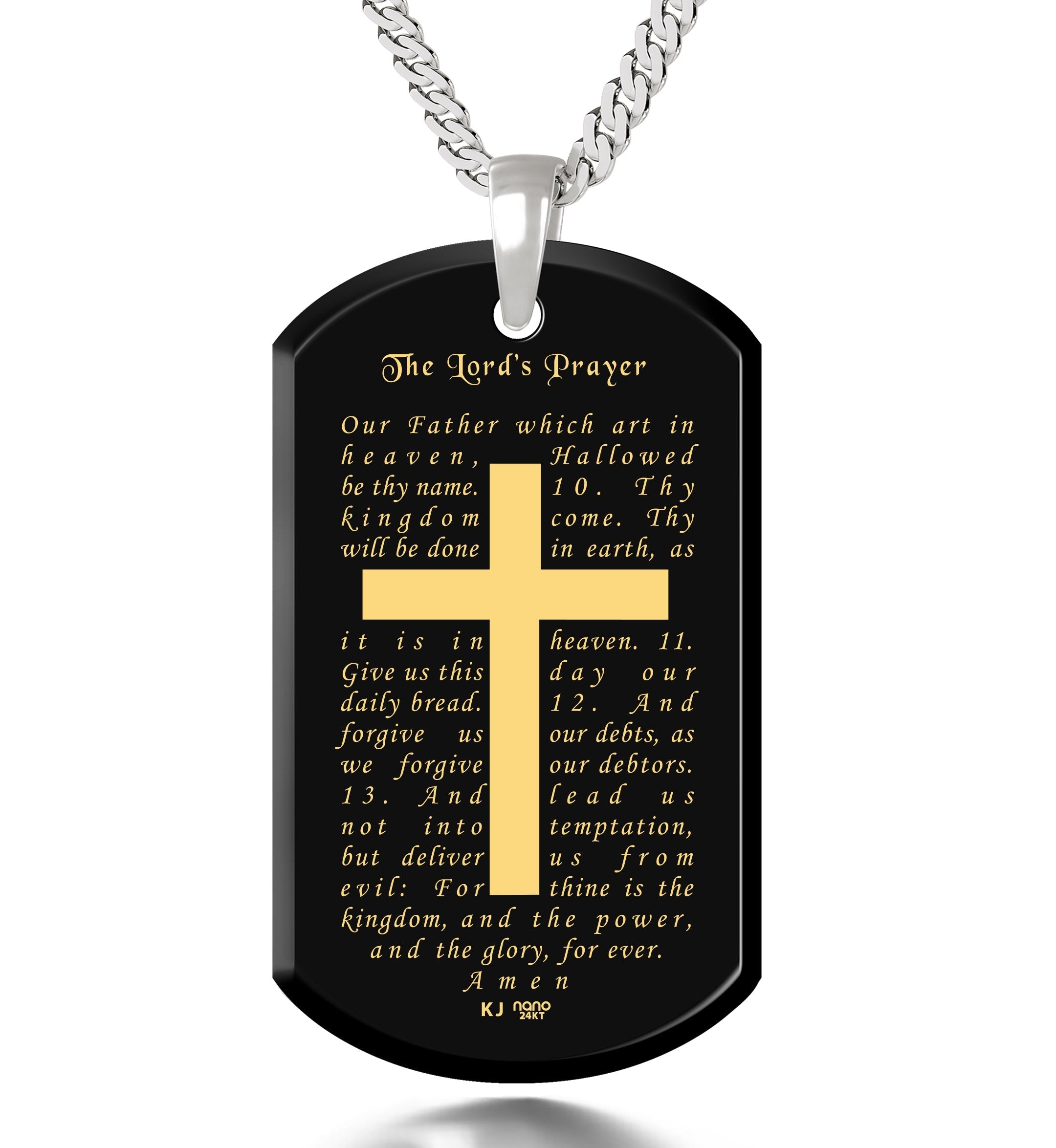 Lord's Prayer Cross Dog Tag Necklace