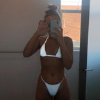 Reflective Women's Lace-Up Sexy Thong Set