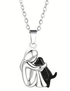 Silver Person Hugging Dog Stud Earrings