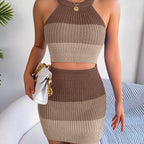 Women's Knitted Gradient Crop Top and Skirt Set