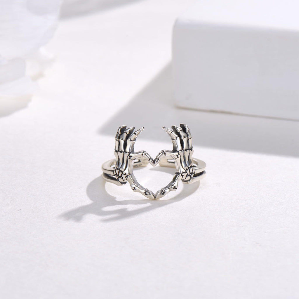 Skeleton Hands Heart Ring
