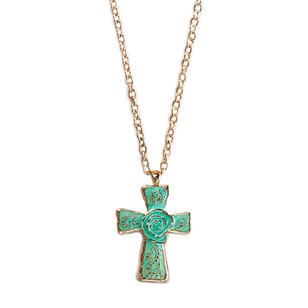 Ornate Gold Cross Pendant Necklace