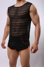 Men's Breathable Mesh Undershirts - Striped Tank Tops