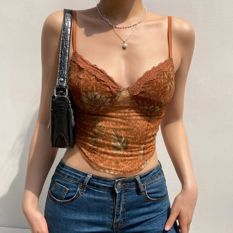 Cute Lace Frill Spaghetti Strap Beach Top for Women