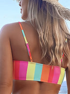 Rainbow Stripe High-Waist Bikini Set