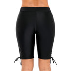 Solid Color Mid-Length Swim Shorts for Women