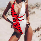 Leopard Color Block Halter One-Piece Swimsuit