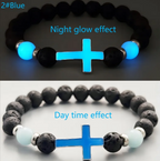 Luminous Volcanic Lava Rock Cross Bracelet