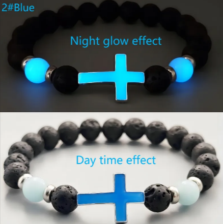 Luminous Volcanic Lava Rock Cross Bracelet