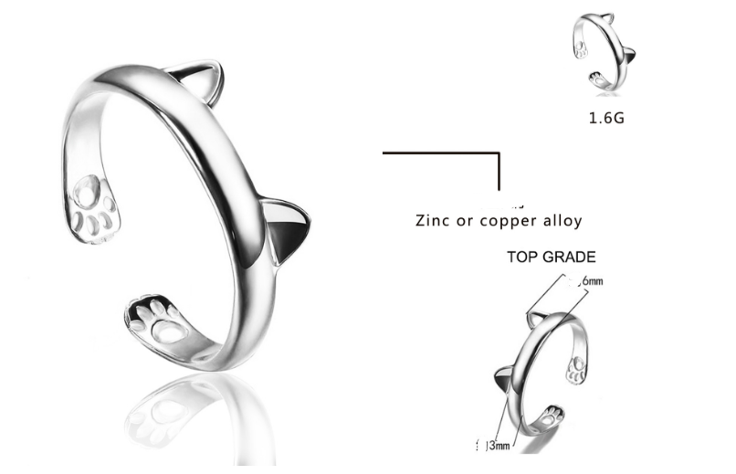 Cat Ears and Paw Adjustable Ring