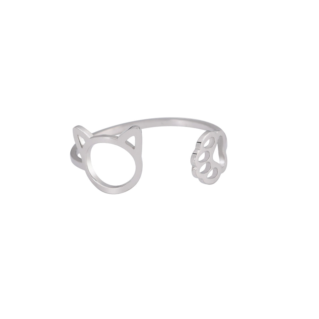 Stainless Steel Cat and Paw Open Ring