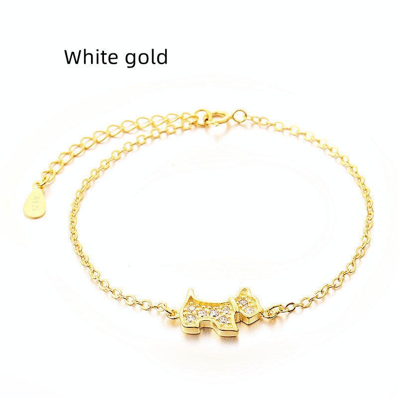 Gold Chain Bracelet with Zircon Dog Charm