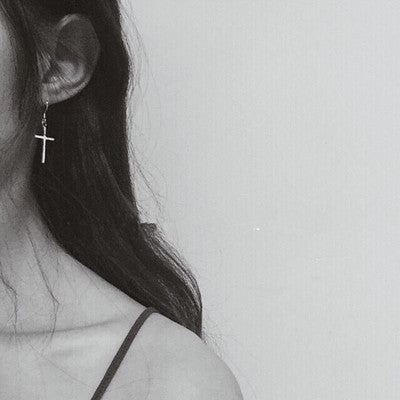 Simple Gold Cross Drop Earrings