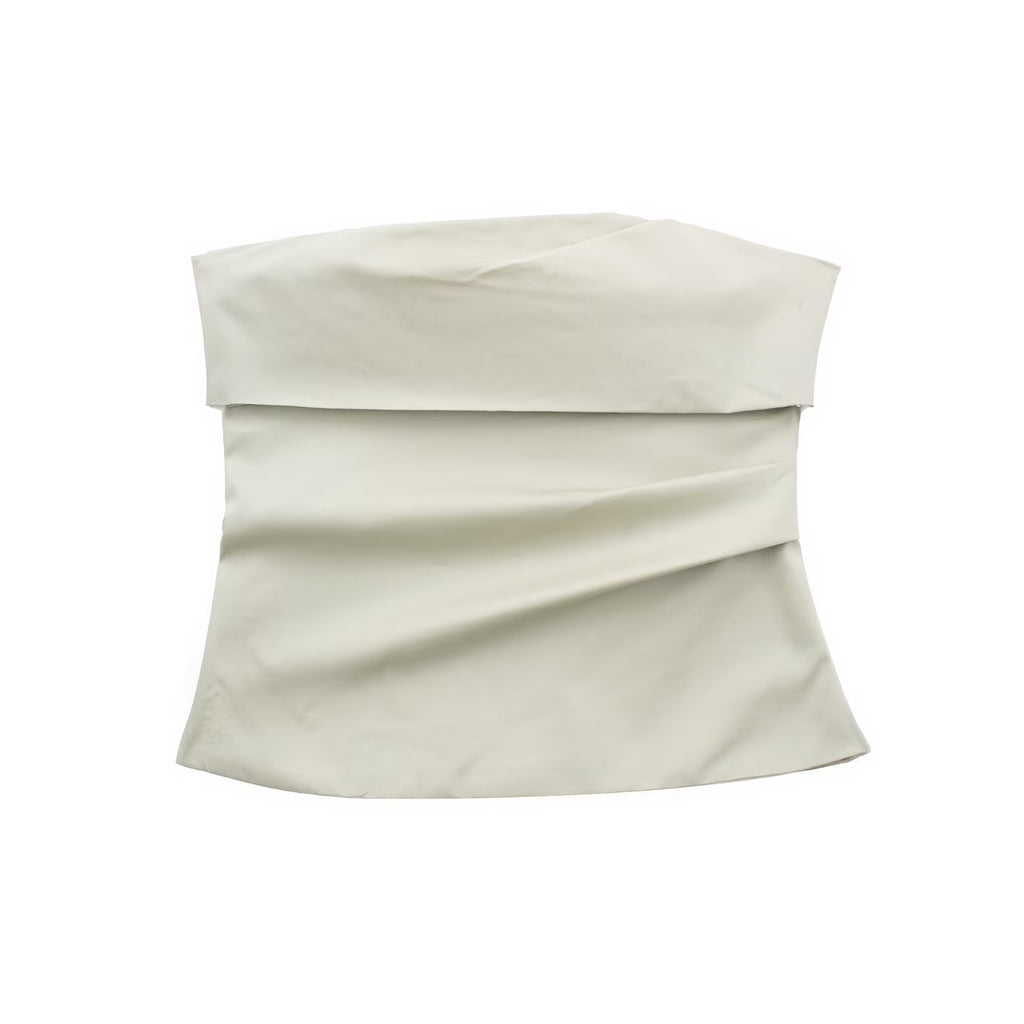 Pleated Strapless Bustier Cropped Tank Top for Women