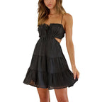 Backless Spaghetti Strap Tiered Mini Dress
