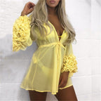 Sheer Chiffon Ruffle-Sleeve Beach Cover-Up Dress