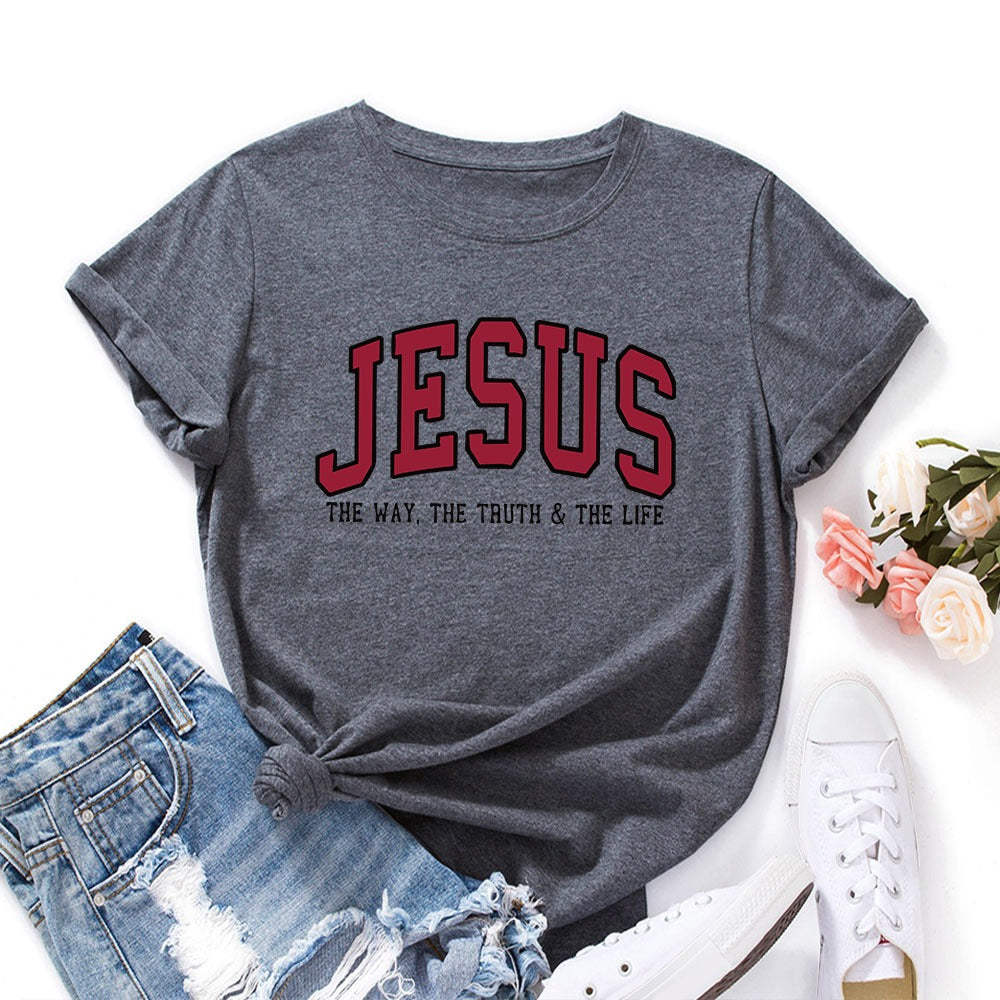 Women's JESUS Printed Loose Round Neck T-shirt | Faith Streetwear