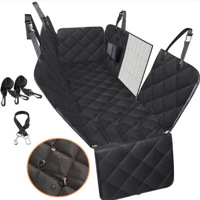 Waterproof Dog Car Seat Cover Hammock 600D Oxford Back Seat Protector with Mesh Window Storage Pocket and Seat Belts for Cars SUVs Trucks