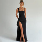 Elegant Women's High Slit Spaghetti Strap Evening Dress