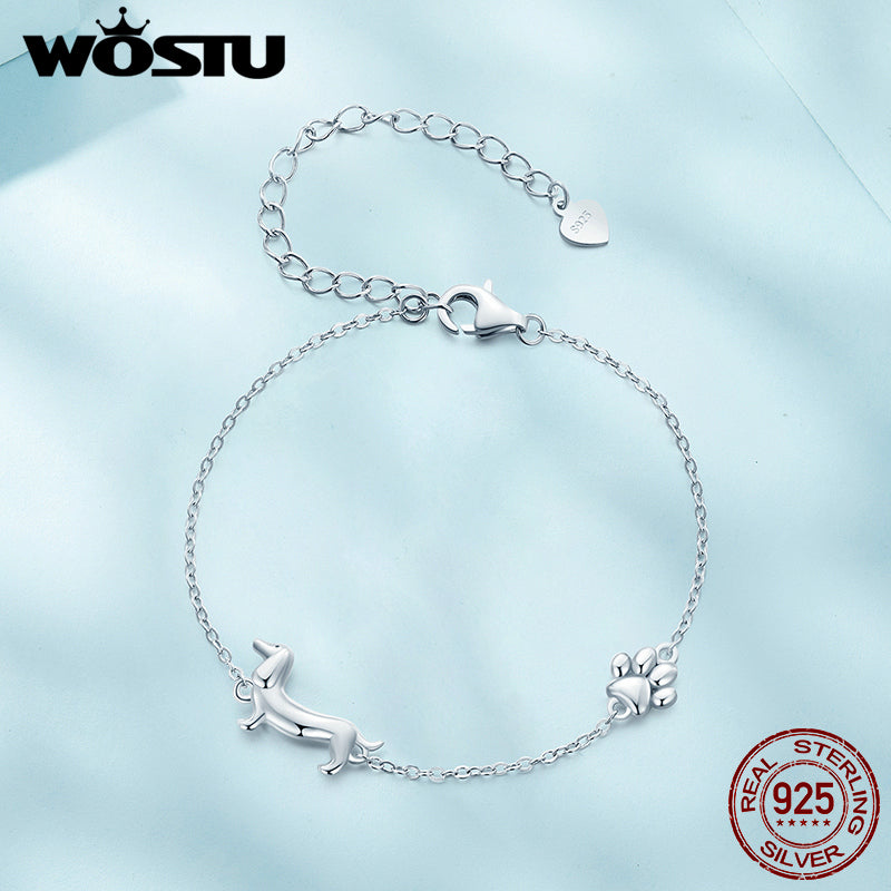 Silver Dachshund Dog Charm Bracelet for Women