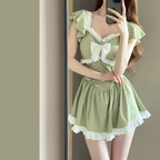 Women's Sage Green Bow-Front Ruffle Mini Dress