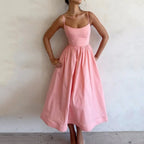 Women's Low-Cut Slim Fit Spaghetti Strap Midi Dress
