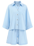 Women's Fashion Casual Loose-fitting Solid Color Long Sleeves Shorts Suit