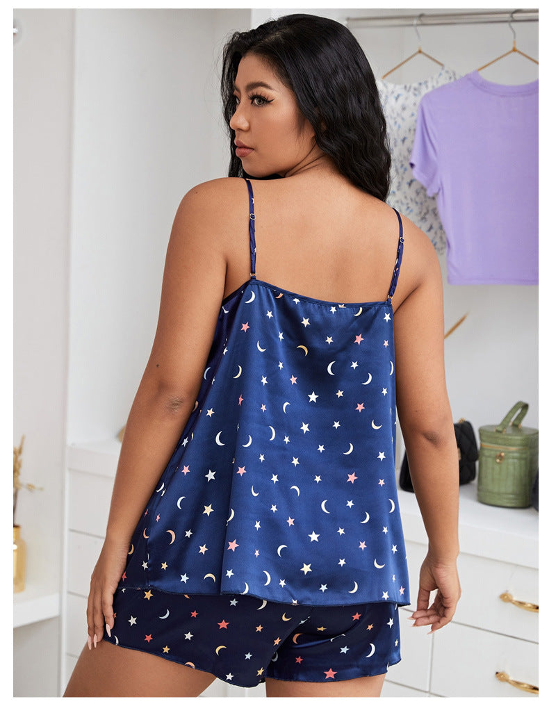 Plus Size Backless Sling Sleepwear Set with Shorts