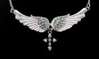 Angel Wings Cross Pendant Necklace with Crystals