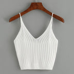 Solid Color Knit Tank Top with V-Neck Design