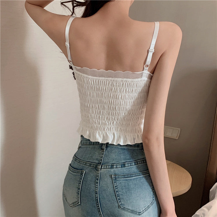 Summer Backless Lace Sling Pleated Tank Top for Women