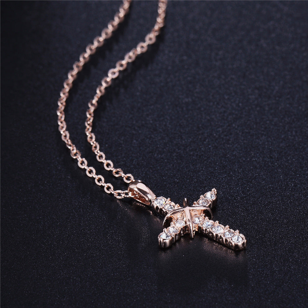 Cross Pendant Necklace with Zirconia Accents