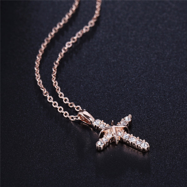 Cross Pendant Necklace with Zirconia Accents