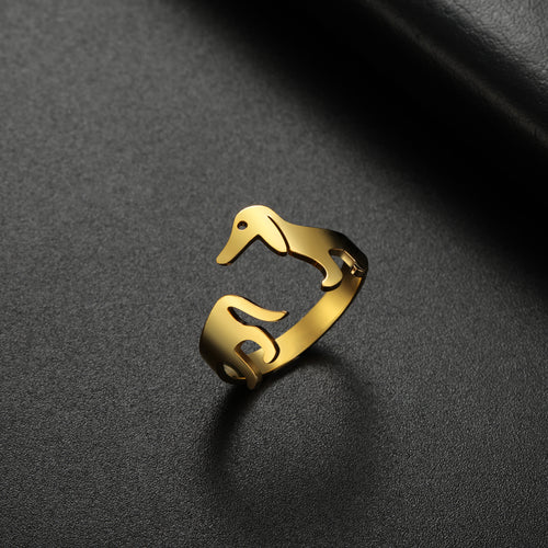Adjustable Titanium Steel Dachshund Ring