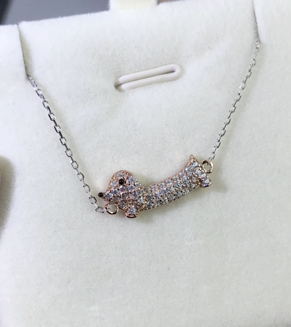 Dachshund Dog Necklace with Zirconia Stones