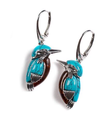 Vintage Bohemian Turquoise Kingfisher Bird Earrings