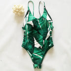 Tropical Leaf Print Strappy One-Piece Swimsuit