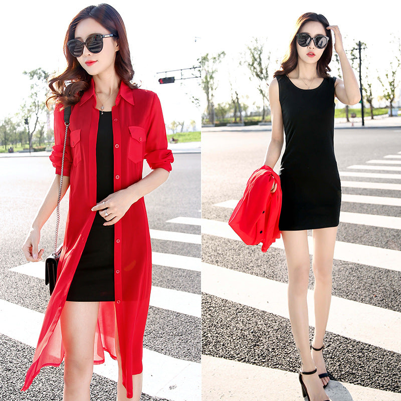 Mid-Length Beach Cover-Up Sun Protection Chiffon Shirt