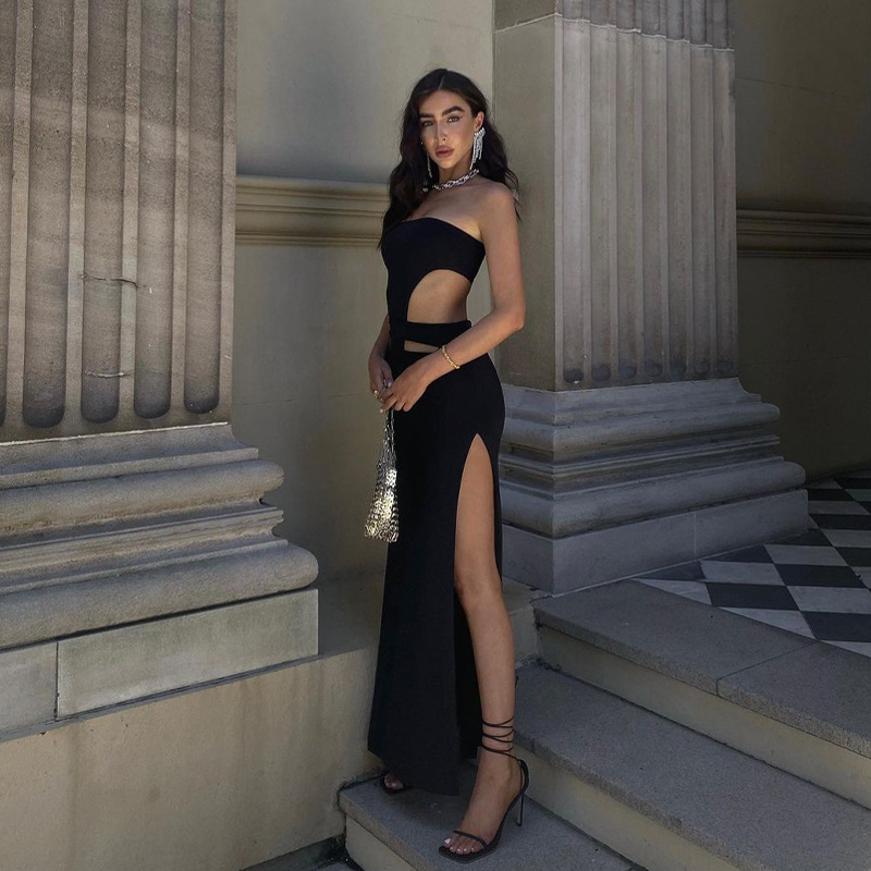 Elegant Hollow Split Tube Top Dress